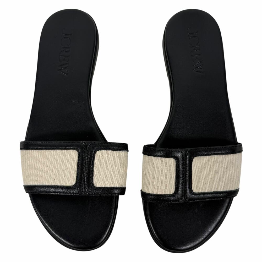 J. Crew Georgina Slide Sandal in Canvas & Leather Black Size 6.5 - Picture 3 of 12